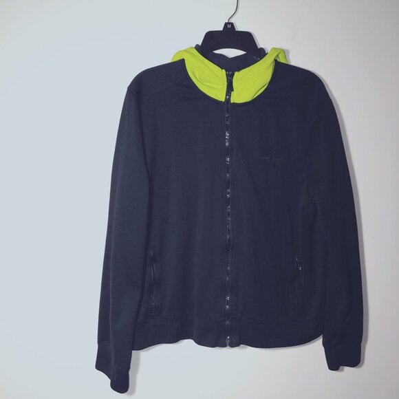 L-RL Lauren Active Ralph Lauren Black With Neon Yellow Hood Jacket Sz XL - Picture 1 of 10